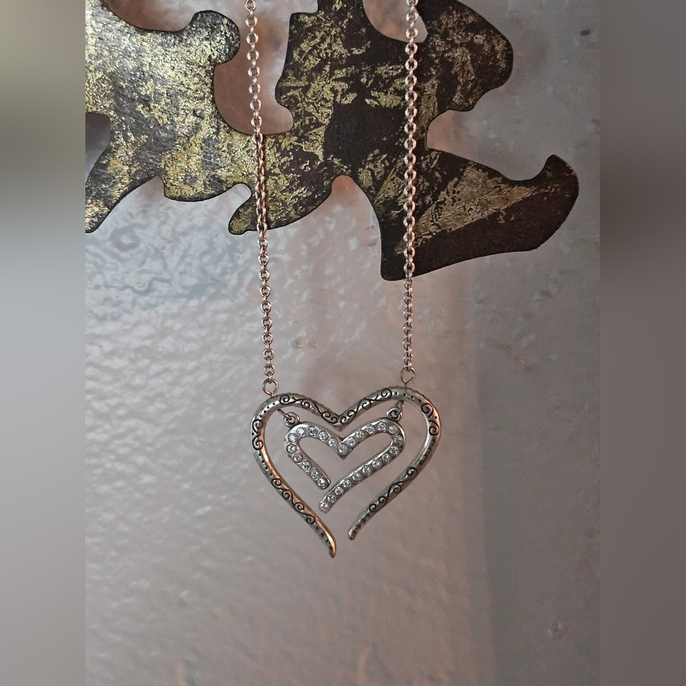 Brighton Love Struck Double Heart Crystal Scroll Necklace